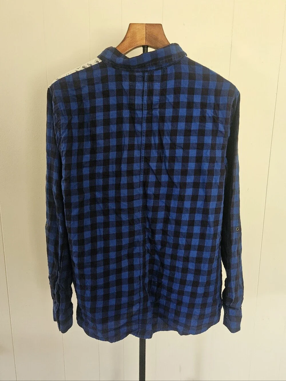 Arizona Blue Plaid Lace Yoke Button-Front Shirt Size XXL
